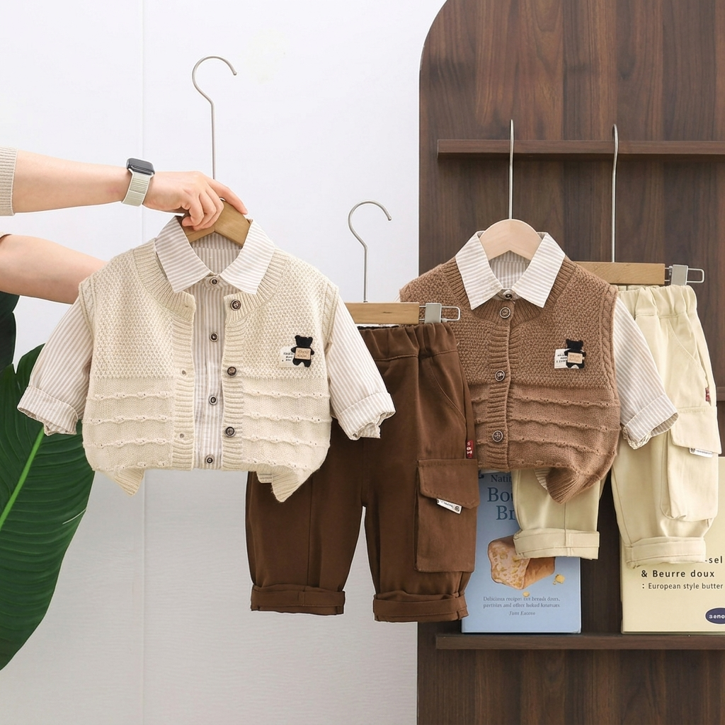 Classic Knit Boys 3-Piece Outfit Set