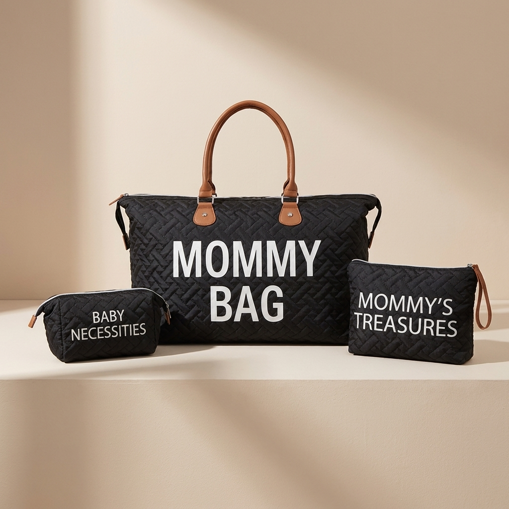 Premium Quilted 3-Piece Mommy Travel Bag Set