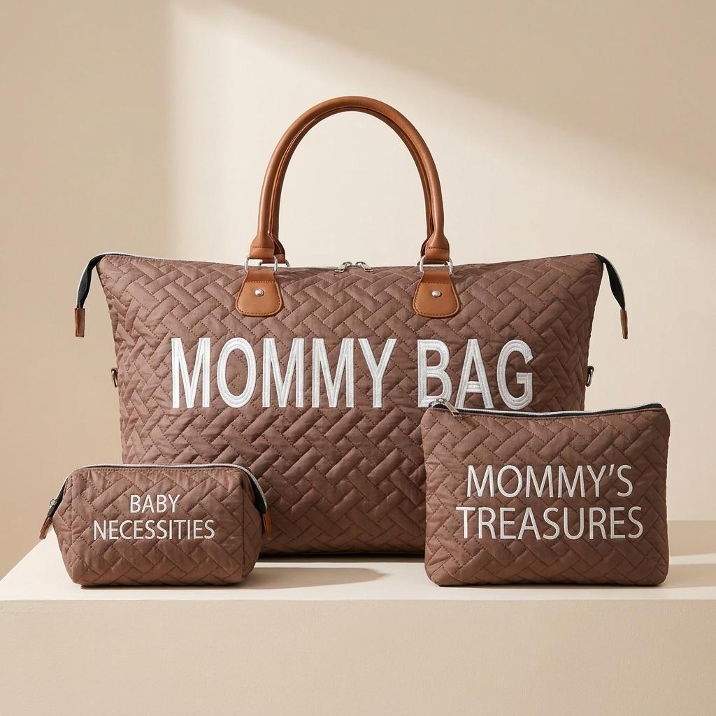 Premium Quilted 3-Piece Mommy Diaper Bag Set
