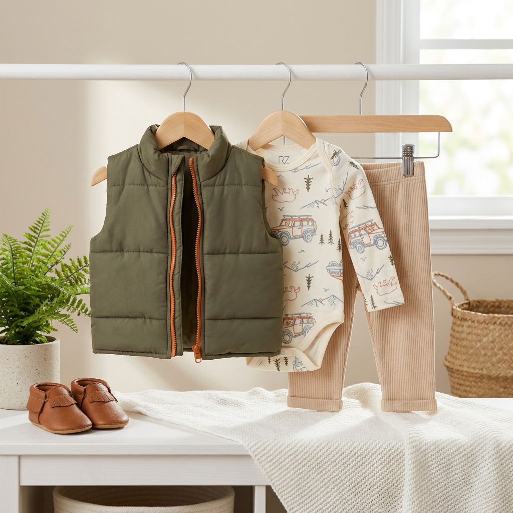 3-Piece Baby Puffer Vest Outfit Set