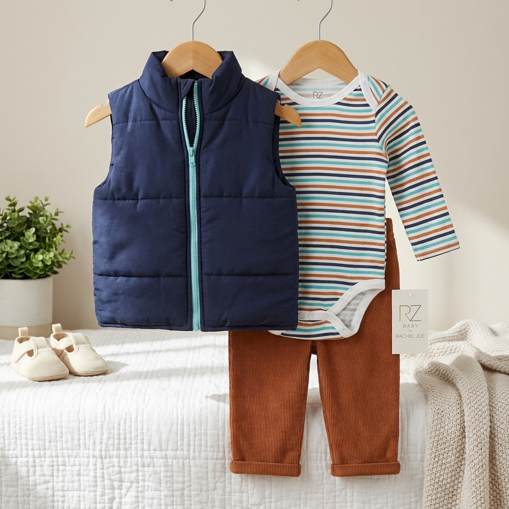 3-Piece Baby Puffer Vest Outfit Set