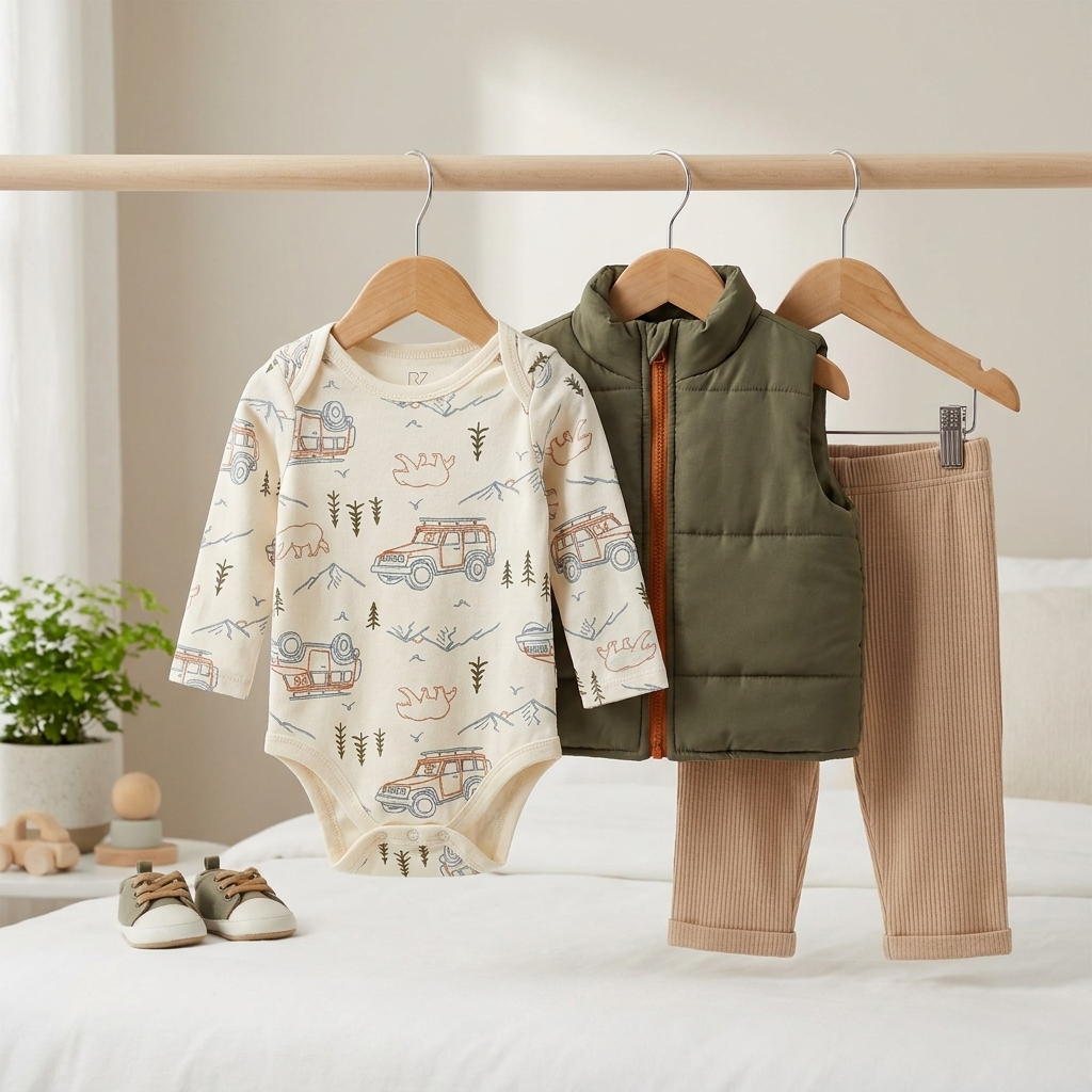 3-Piece Baby Puffer Vest Outfit Set