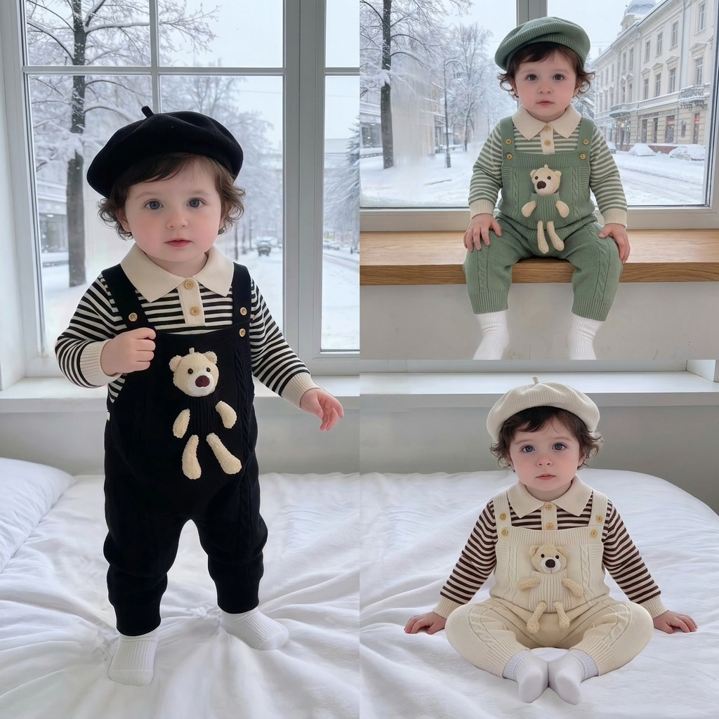 Baby Teddy Knit Dungaree Outfit Set