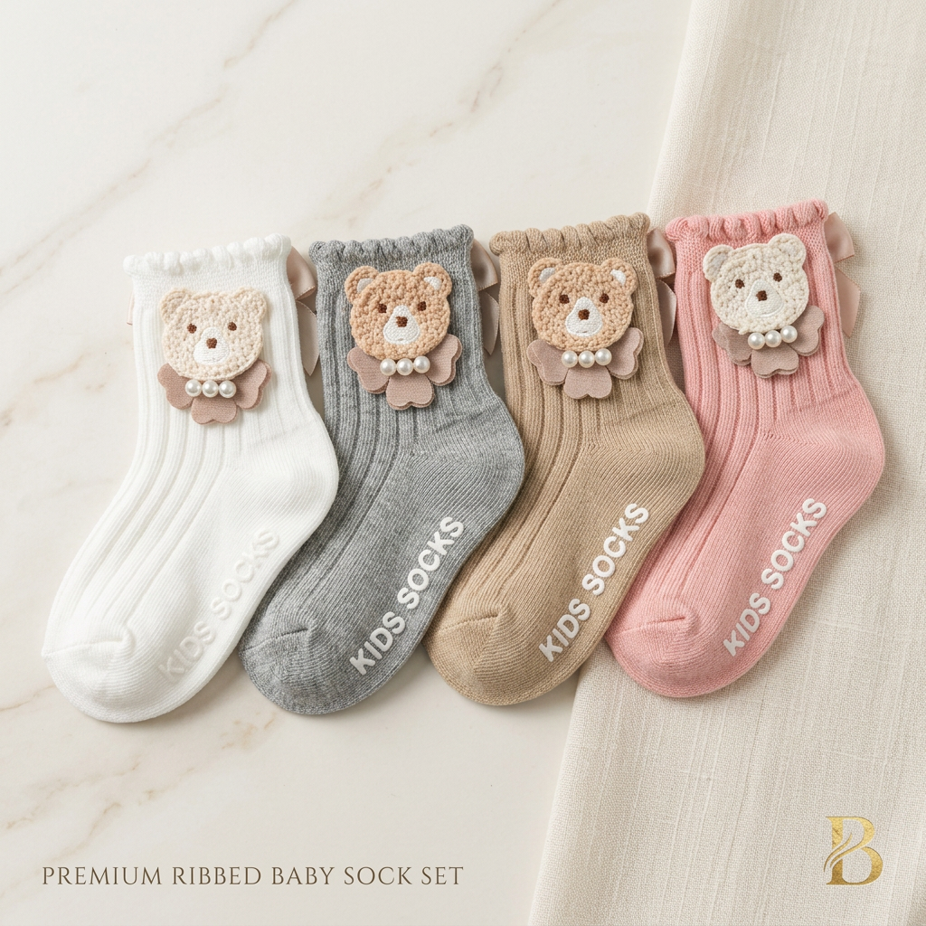 Premium Teddy Bear Ribbed Baby Socks
