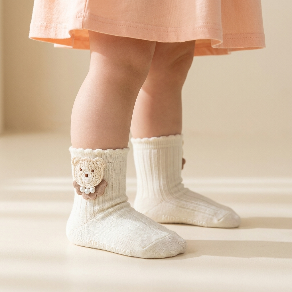 Premium Teddy Bear Ribbed Baby Socks