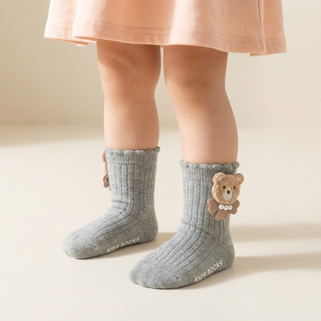 Premium Teddy Bear Ribbed Baby Socks