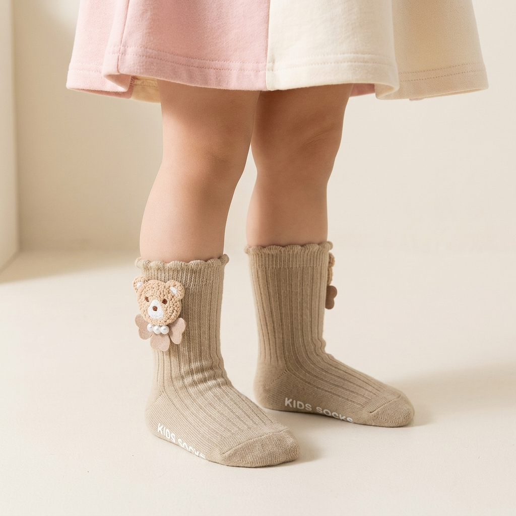 Premium Teddy Bear Ribbed Baby Socks