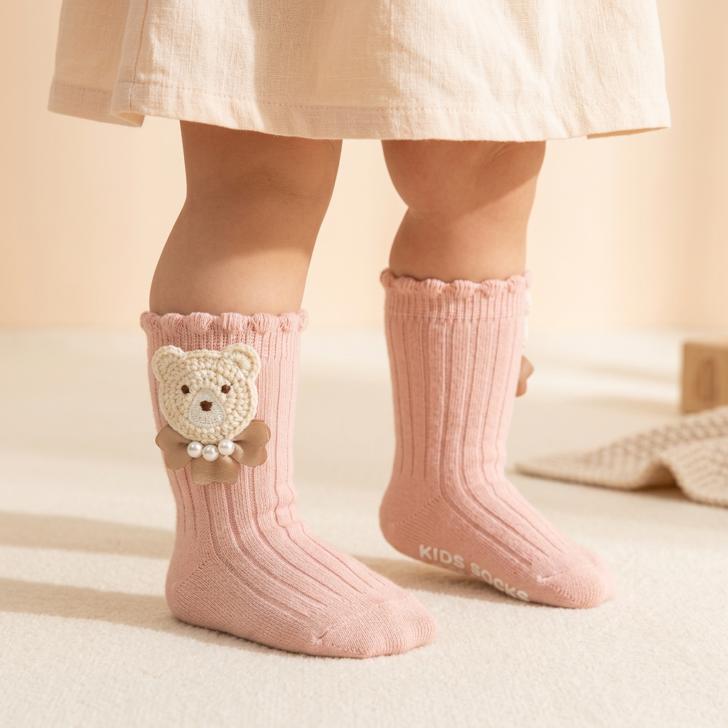 Premium Teddy Bear Ribbed Baby Socks