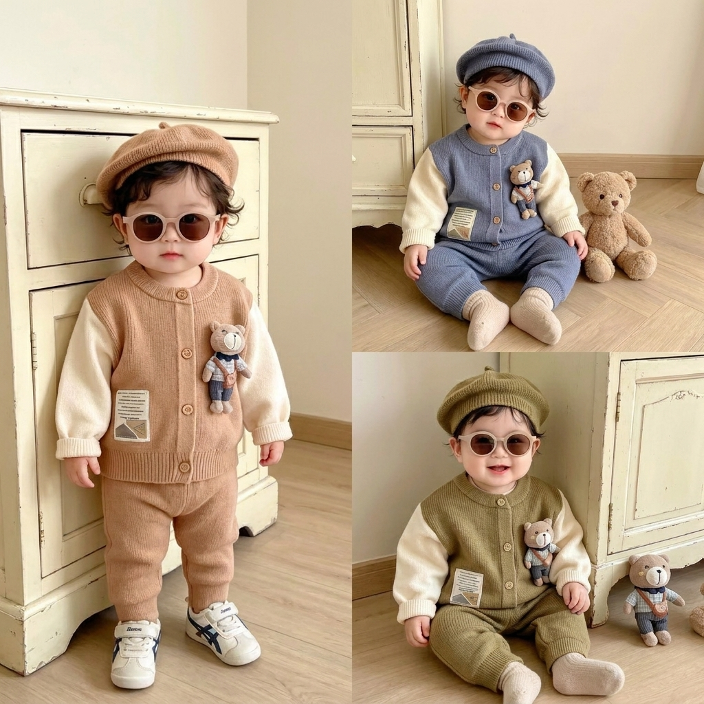 Premium Teddy Knit Baby Tracksuit Set