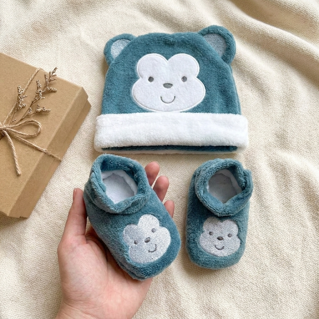Baby Plush Cap & Booties Gift Set