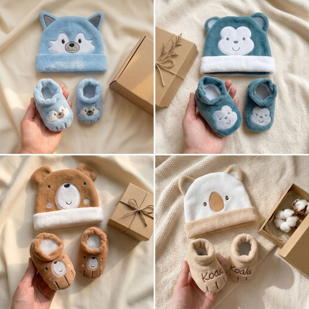 Baby Plush Cap & Booties Gift Set
