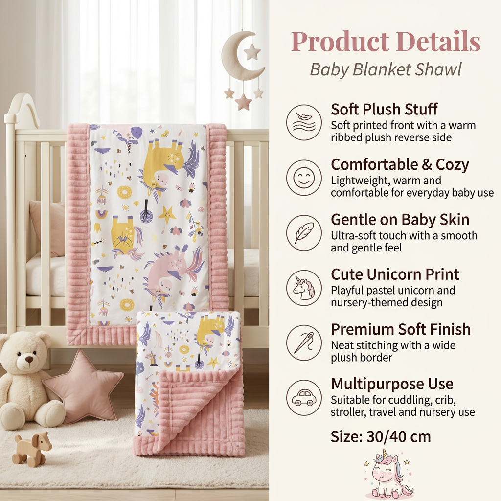 Dreamy Unicorn Plush Baby Blanket & Shawl