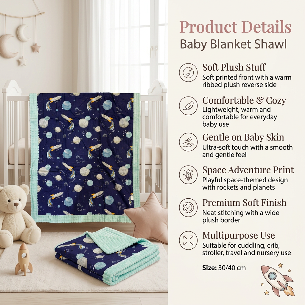 Space Adventure Plush Baby Blanket & Shawl