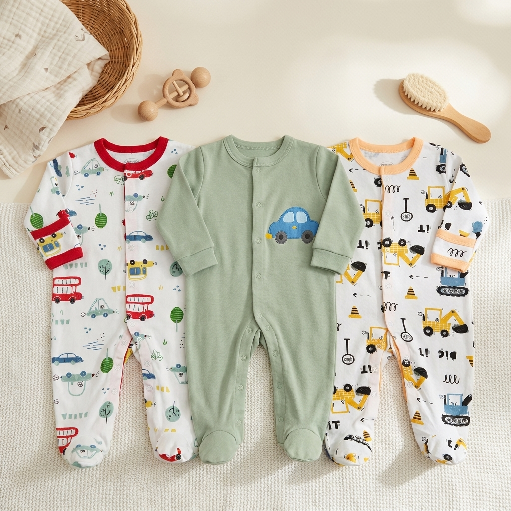 3-Piece Baby Vehicle Print Sleepsuit Set
