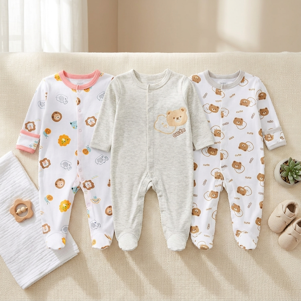 3-Piece Baby Bear Cotton Sleepsuit Set