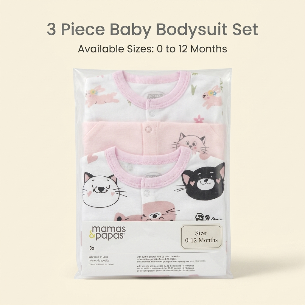 3-Piece Cute Kitty & Bunny Cotton Sleepsuit Set