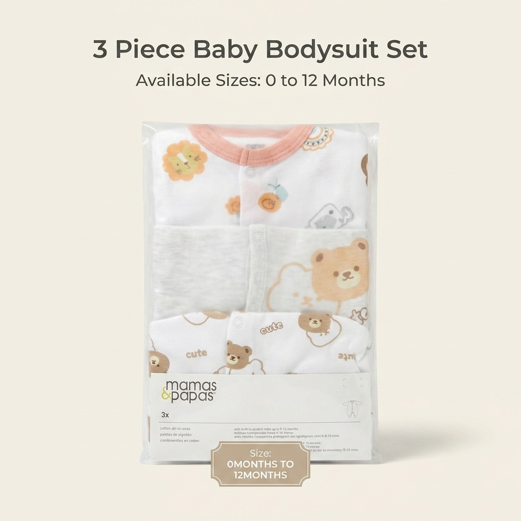 3-Piece Baby Bear Cotton Sleepsuit Set