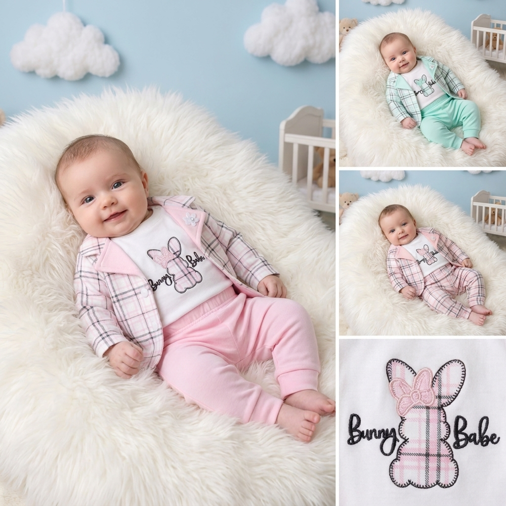 3 Piece Baby Girl Bunny Babe Cotton Outfit Set