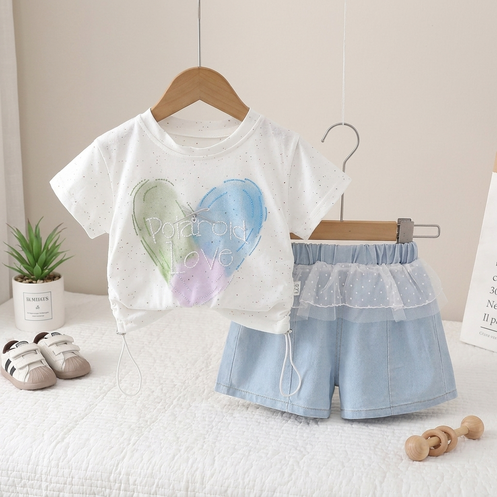 Rainbow Heart Girls 2-Piece Summer Outfit Set