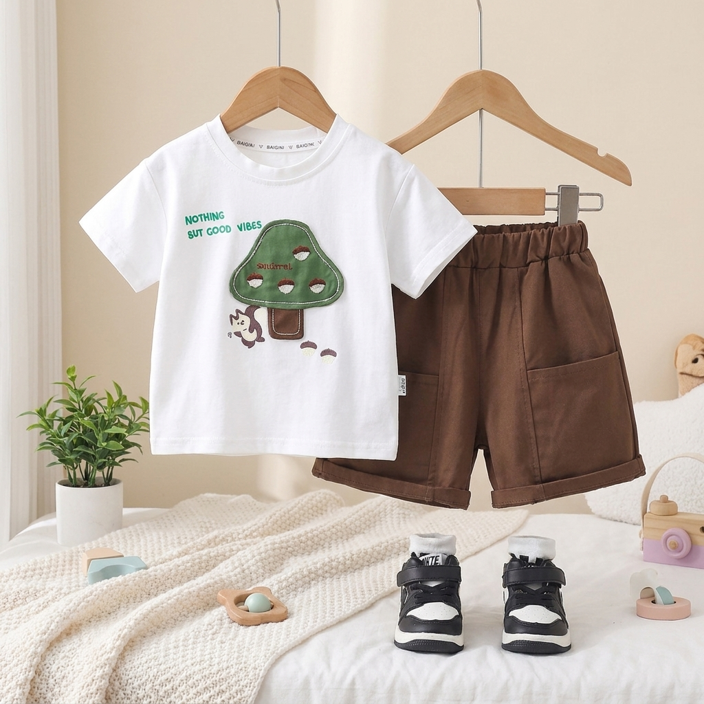 Boys Woodland Adventure T-Shirt & Shorts Set – 2 Piece Outfit