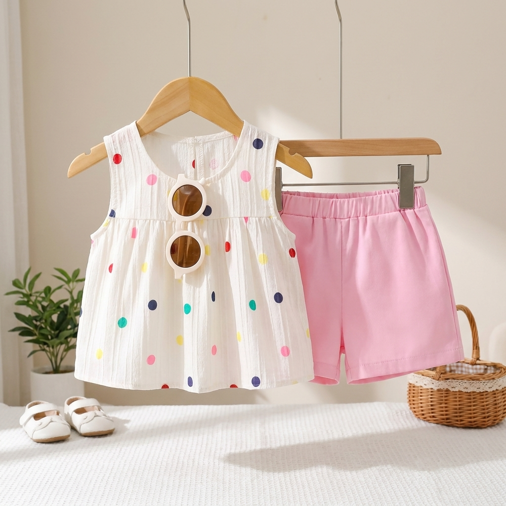Girls Polka Dot Sleeveless Top & Shorts Set