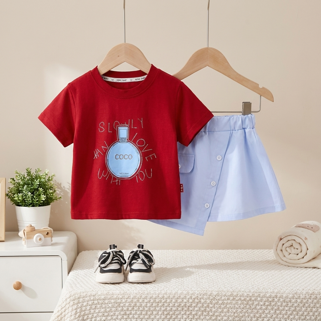 Girls Perfume Print T-Shirt & Skort Set
