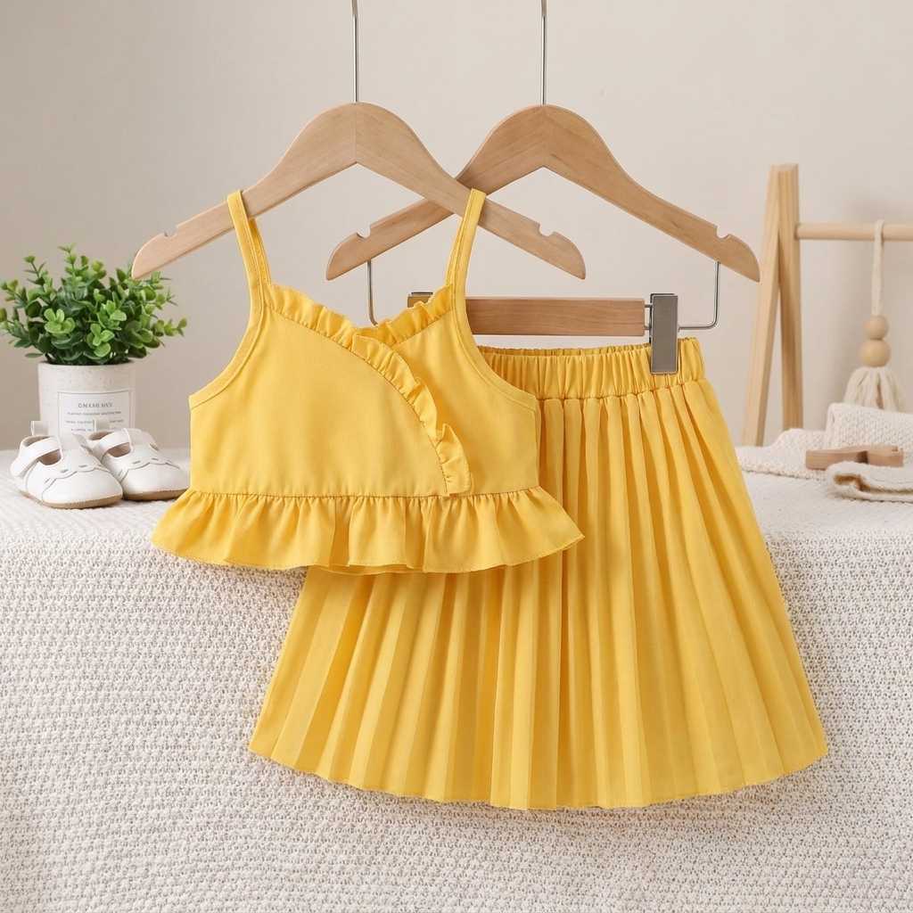 Girls Sunshine Pleated Skirt Co-Ord Set