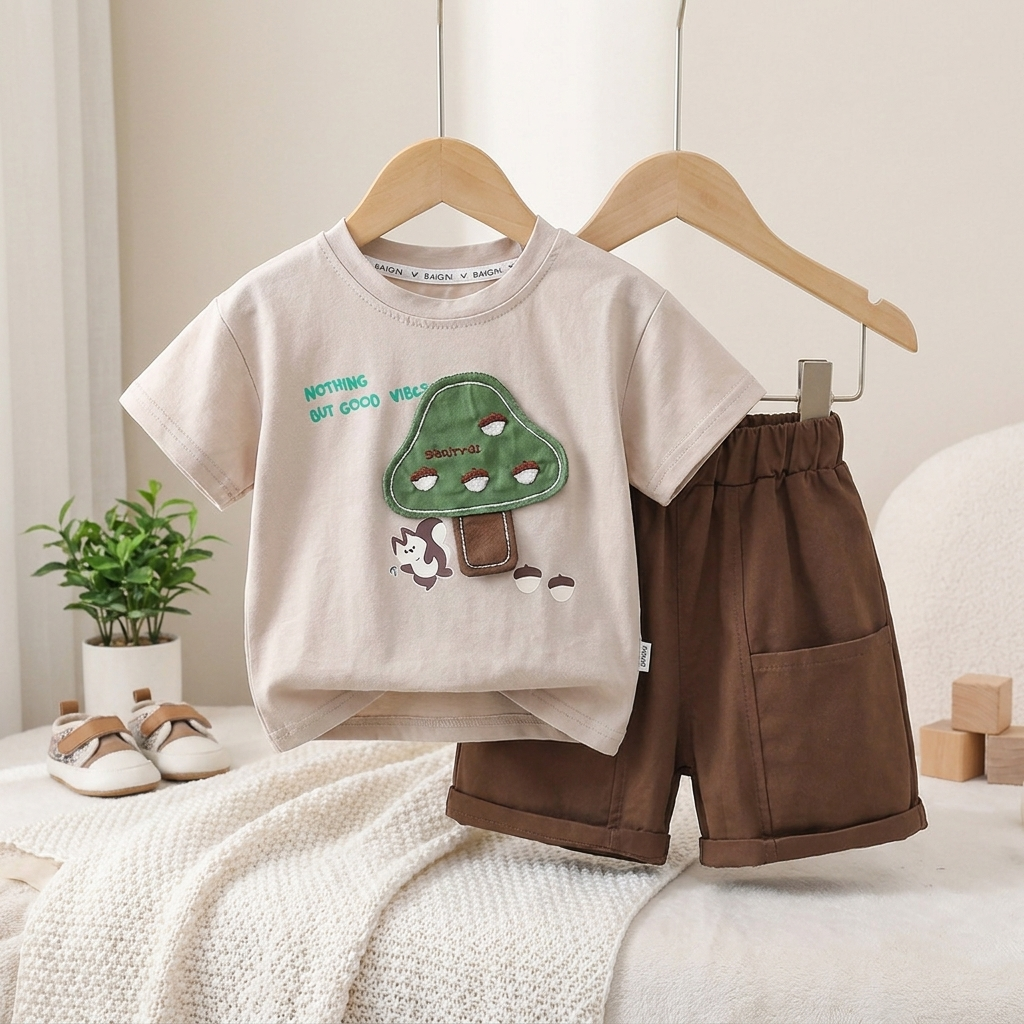 Boys Woodland Adventure T-Shirt & Shorts Set – 2 Piece Outfit