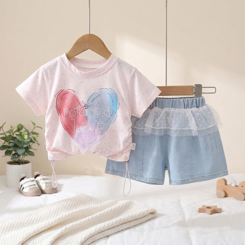 Rainbow Heart Girls 2-Piece Summer Outfit Set