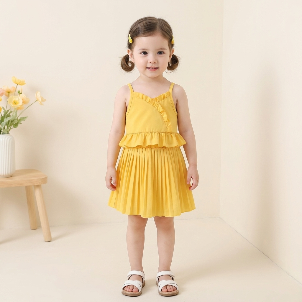 Girls Sunshine Pleated Skirt Co-Ord Set