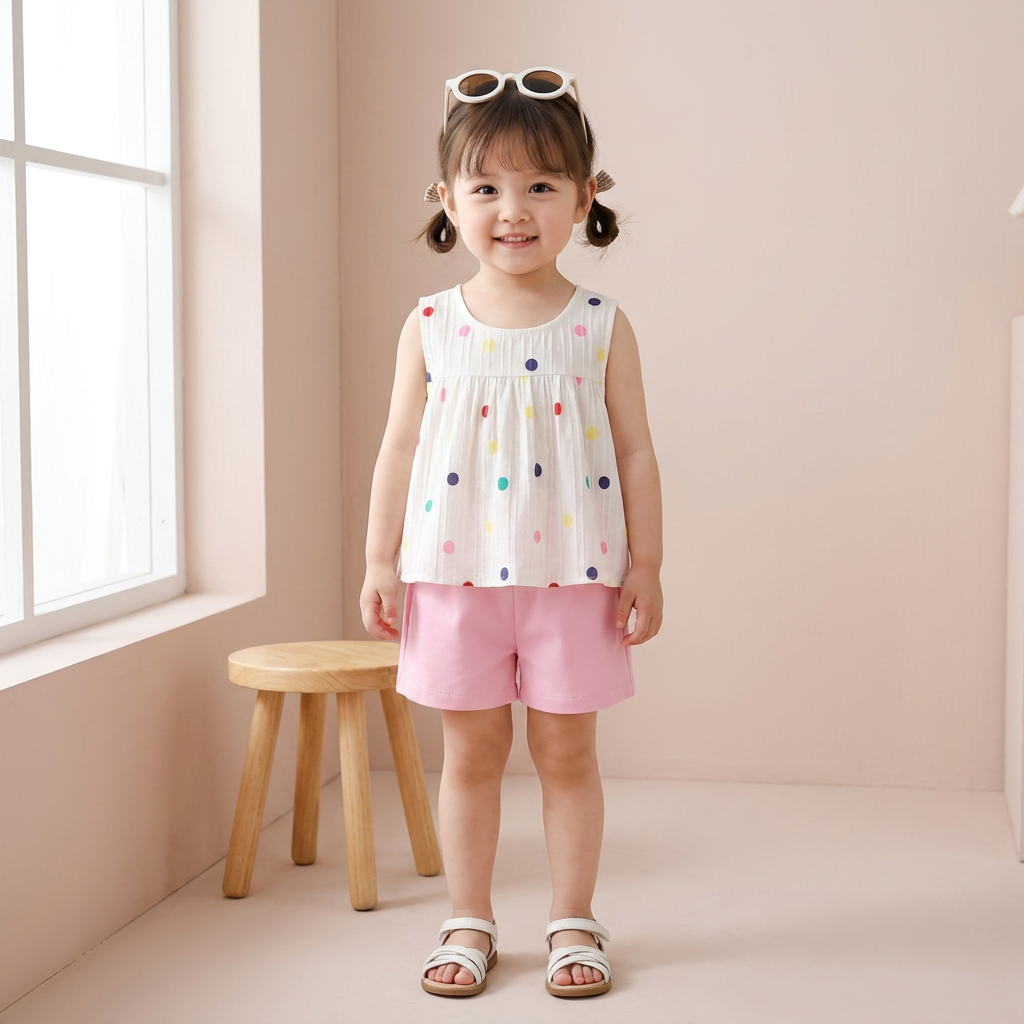 Girls Polka Dot Sleeveless Top & Shorts Set