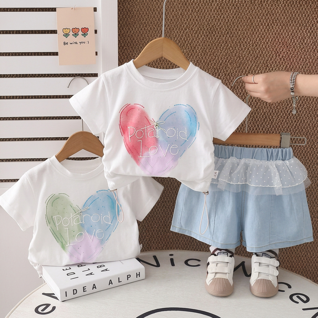 Rainbow Heart Girls 2-Piece Summer Outfit Set