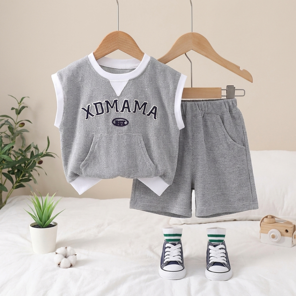 Boys Sleeveless Sweatshirt & Shorts Set – 2 Piece Summer Outfit