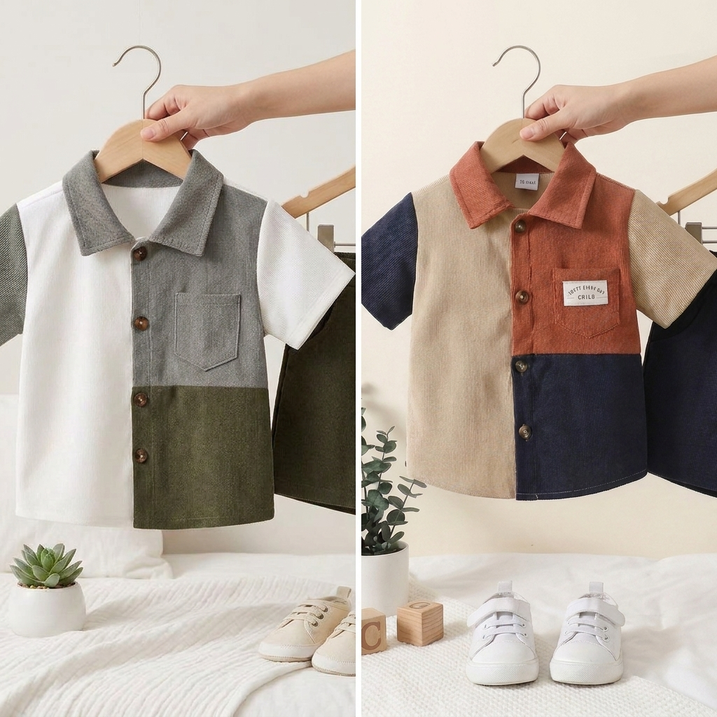 Boys Color Block Shirt & Shorts Set – 2 Piece Smart Casual Outfit