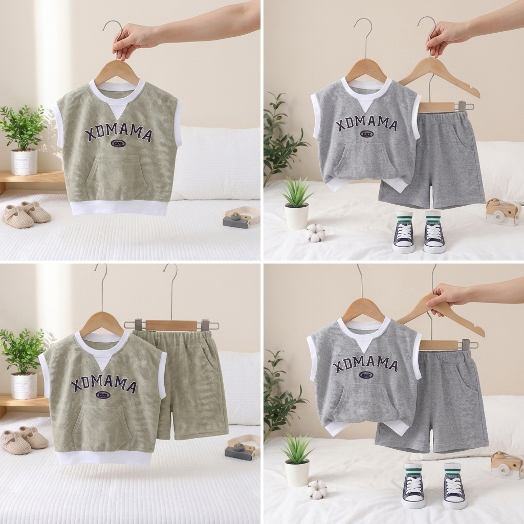 Boys Sleeveless Sweatshirt & Shorts Set – 2 Piece Summer Outfit