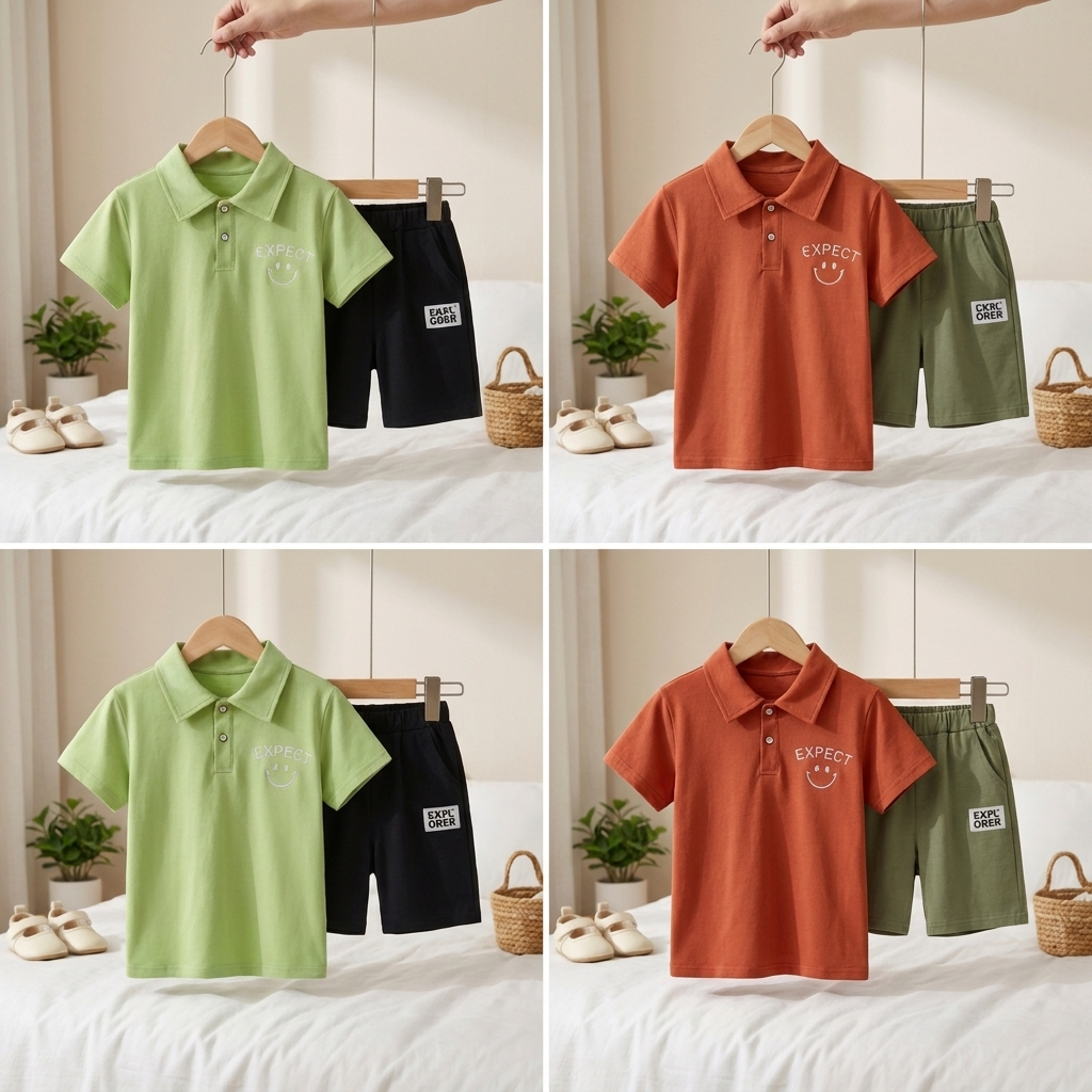 Boys Polo T-Shirt & Shorts Summer Set – 2 Piece Outfit