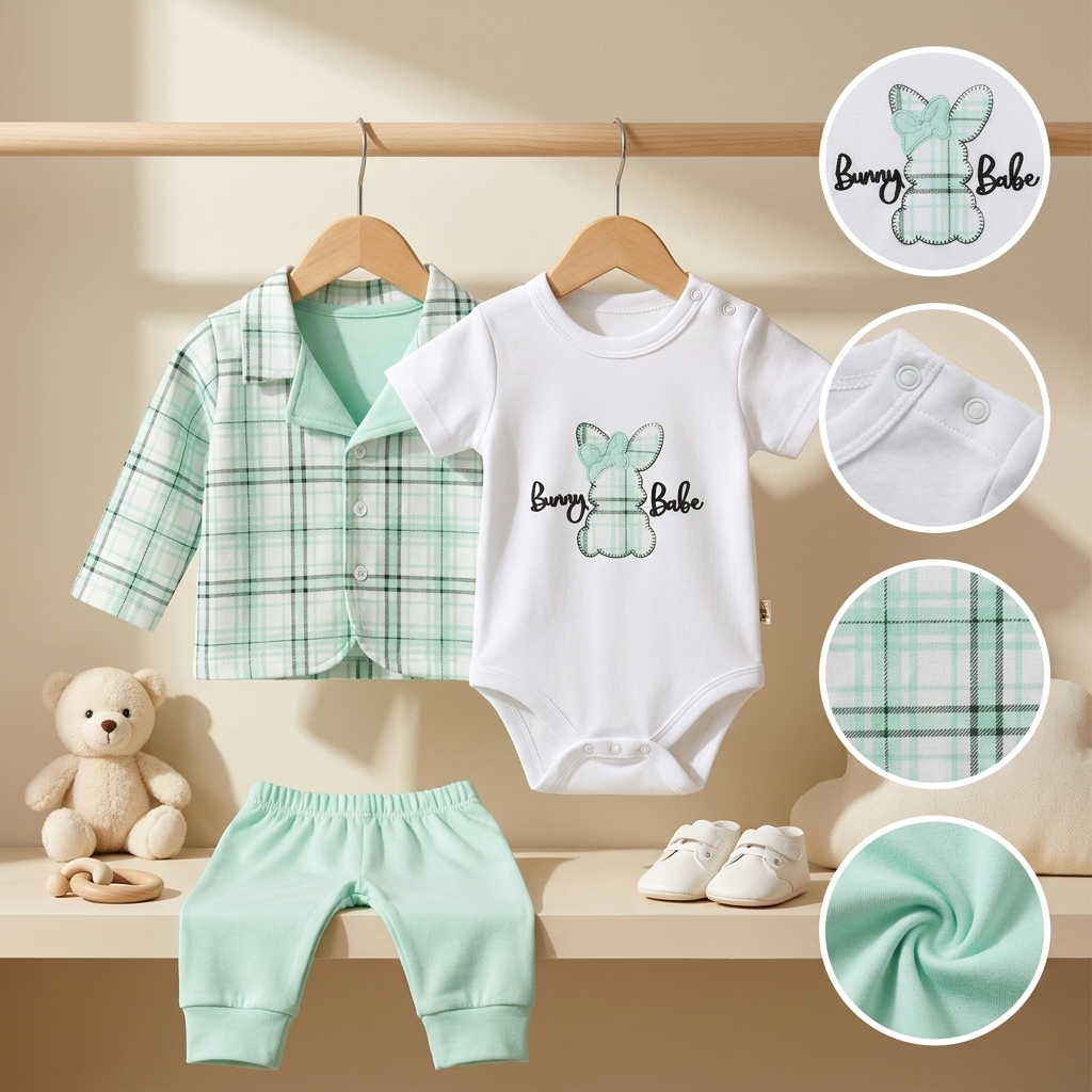 3 Piece Baby Girl Bunny Babe Cotton Outfit Set