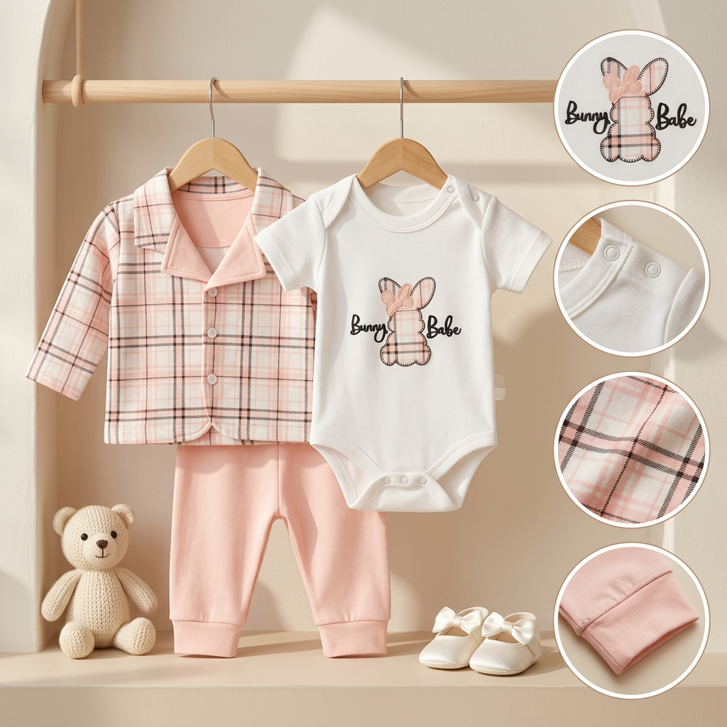 3 Piece Baby Girl Bunny Babe Cotton Outfit Set