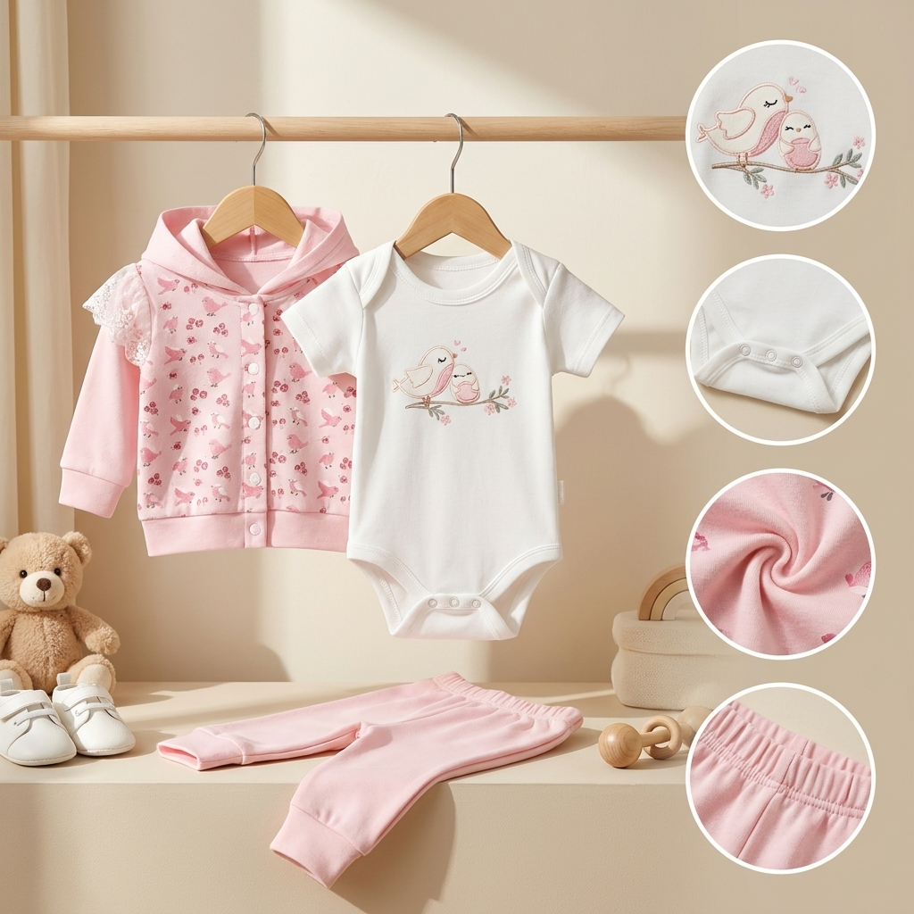 6 Piece Baby Bird Hooded Cotton Outfit Set