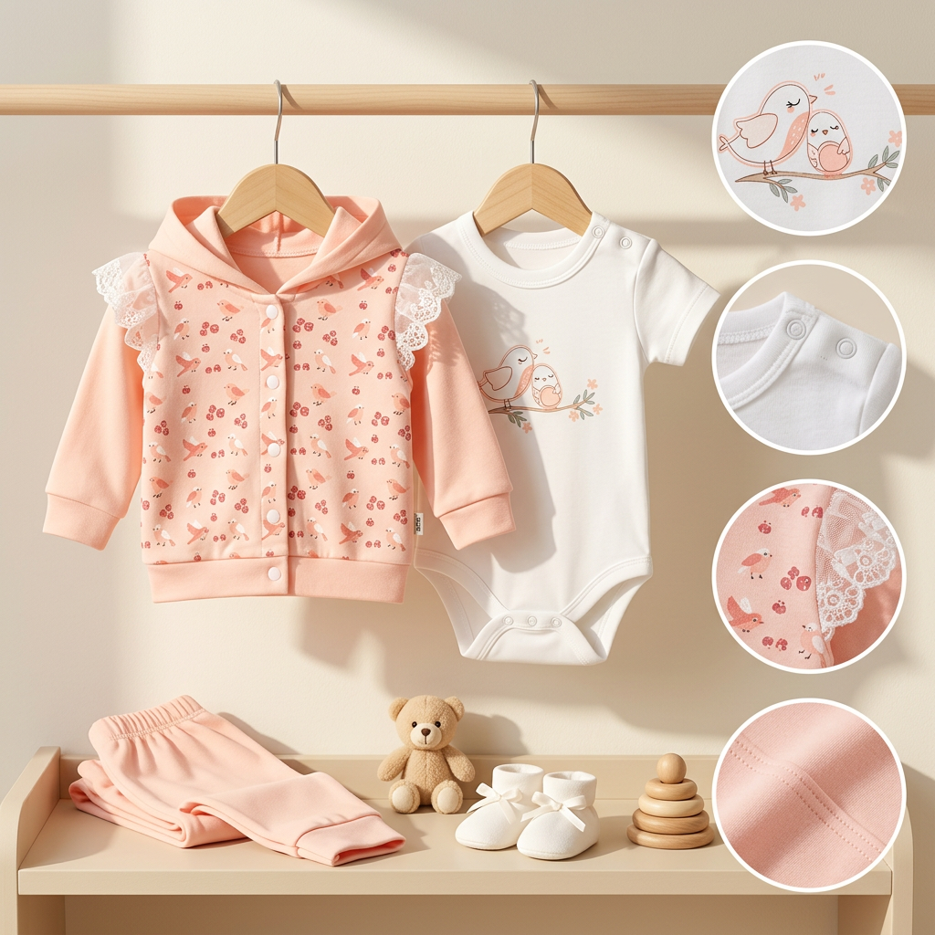 6 Piece Baby Bird Hooded Cotton Outfit Set