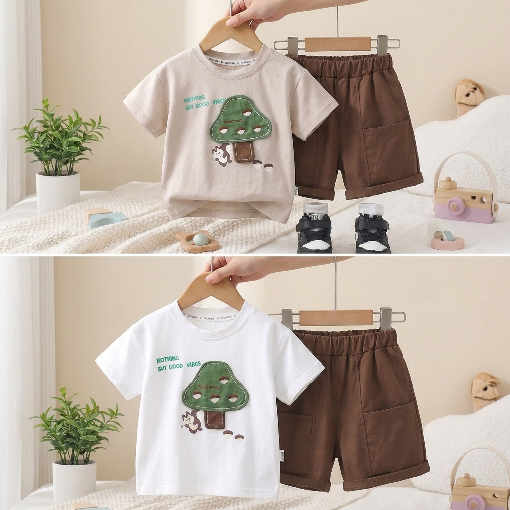 Boys Woodland Adventure T-Shirt & Shorts Set – 2 Piece Outfit