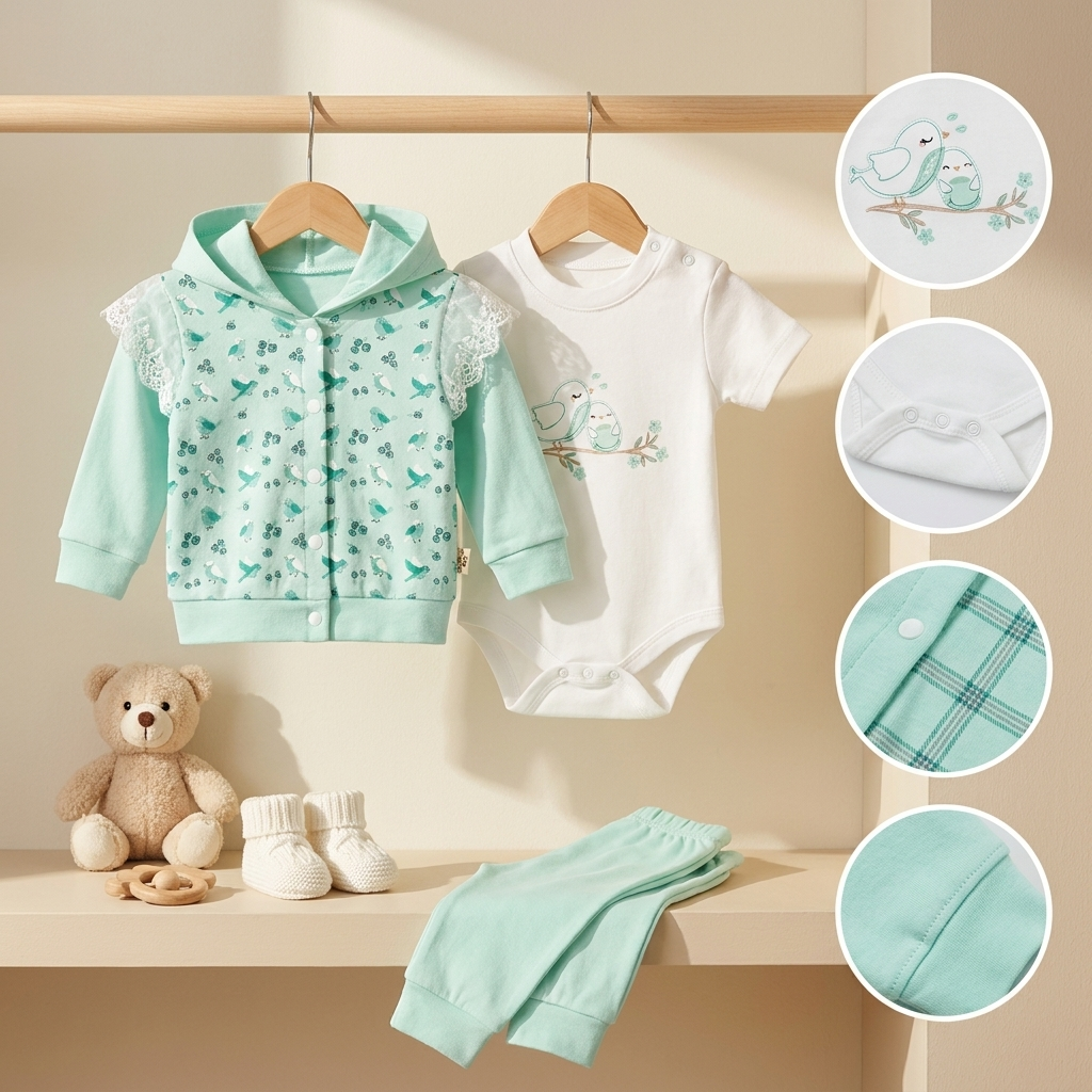 6 Piece Baby Bird Hooded Cotton Outfit Set