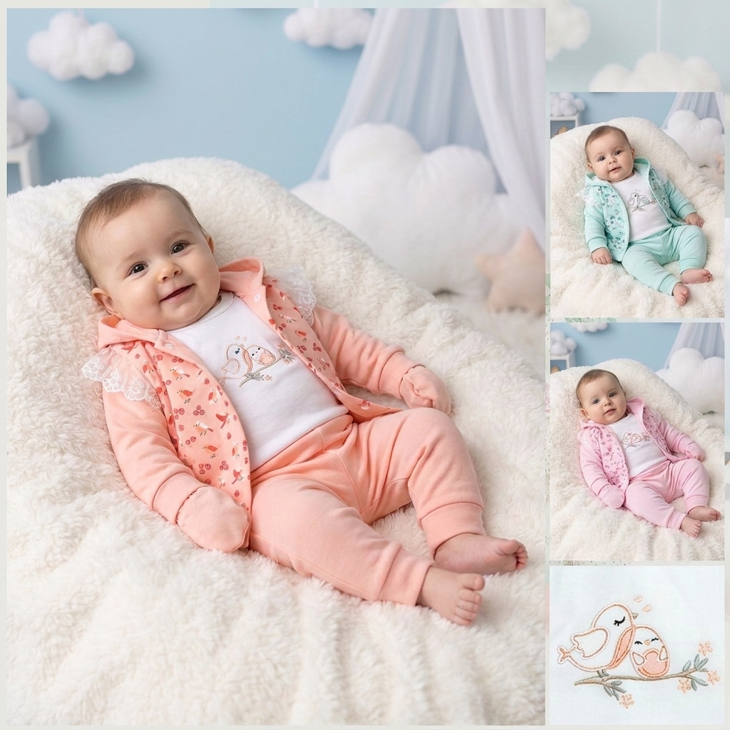 6 Piece Baby Bird Hooded Cotton Outfit Set