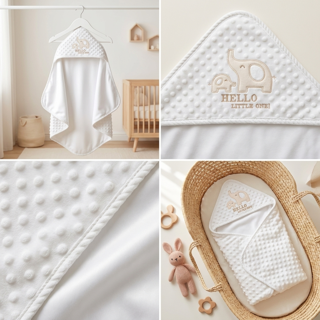 Premium Hooded Minky Baby Swaddle Blanket – White