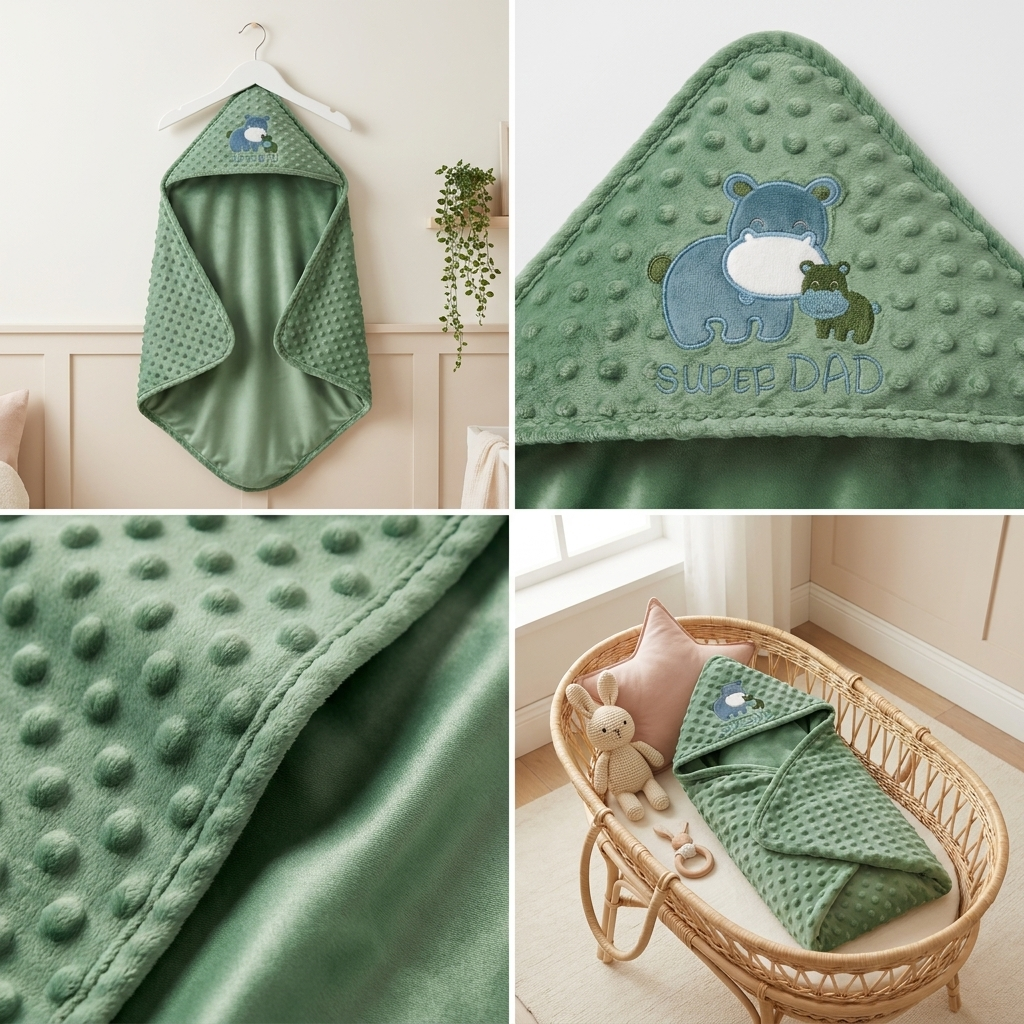 Premium Hooded Minky Baby Swaddle Blanket – Sage Green