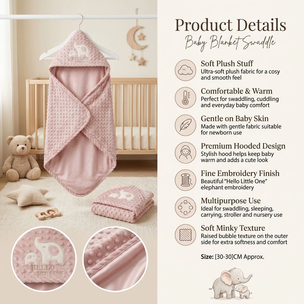 Premium Hooded Minky Baby Swaddle Blanket