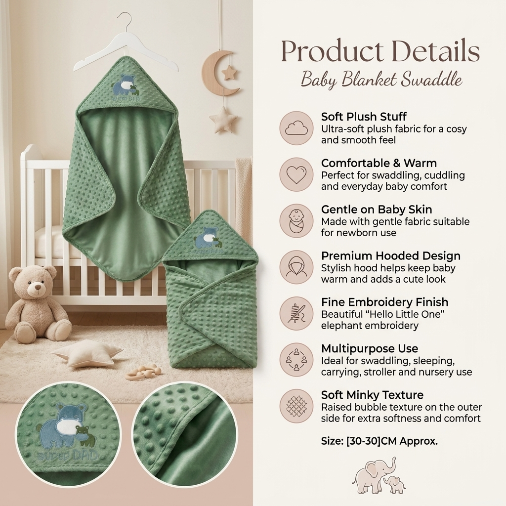 Premium Hooded Minky Baby Swaddle Blanket – Sage Green
