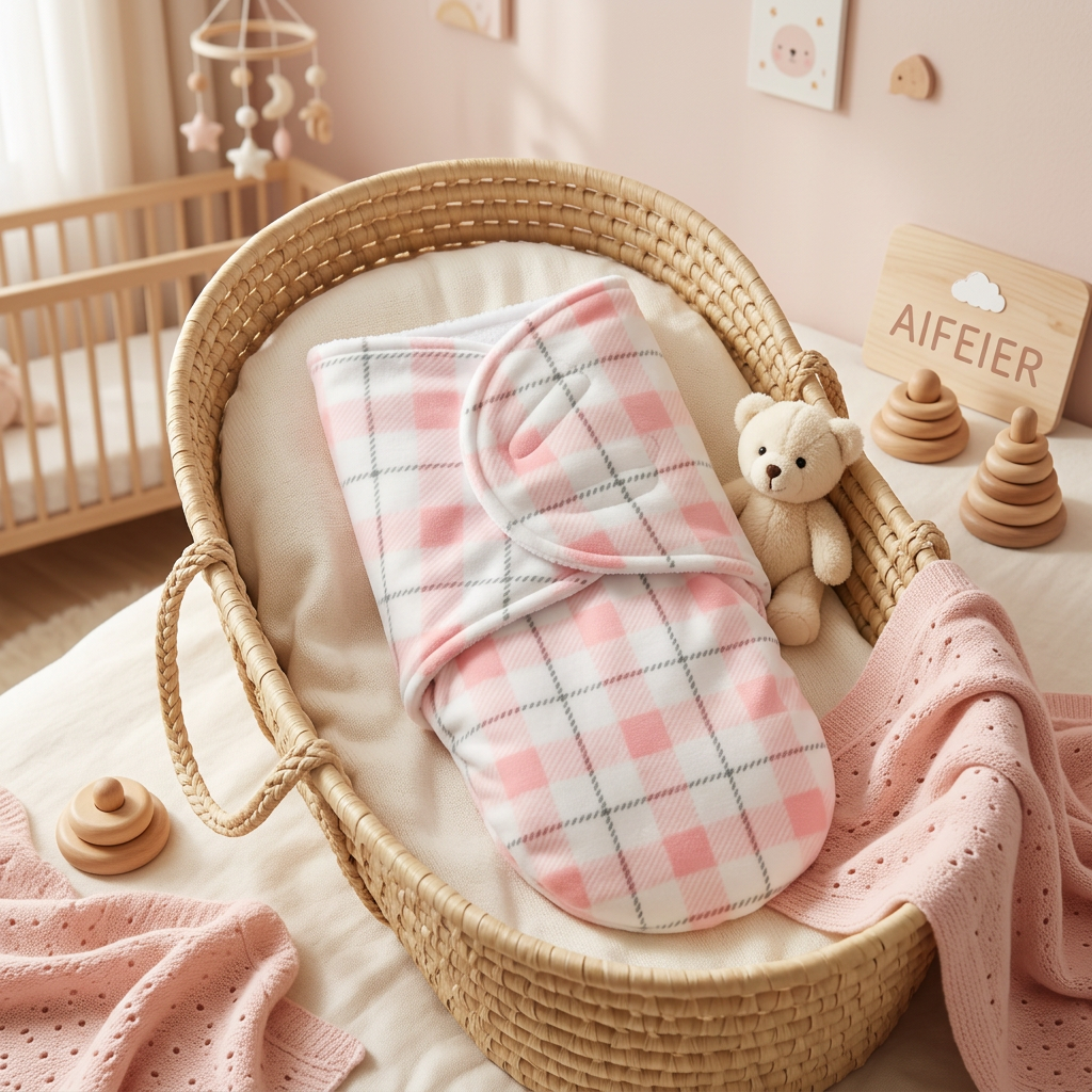 Premium Plush Baby Swaddle Wrap Blanket – Pink Plaid