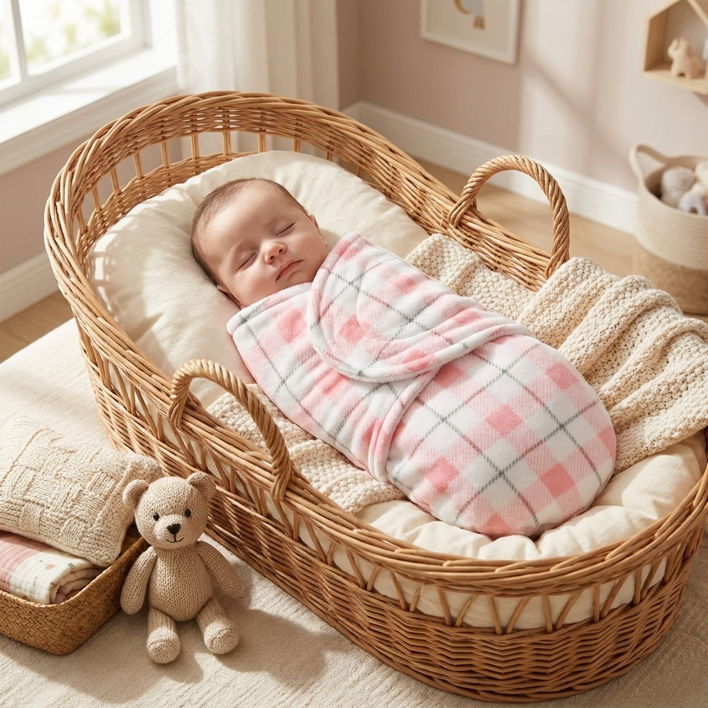 Premium Plush Baby Swaddle Wrap Blanket – Pink Plaid