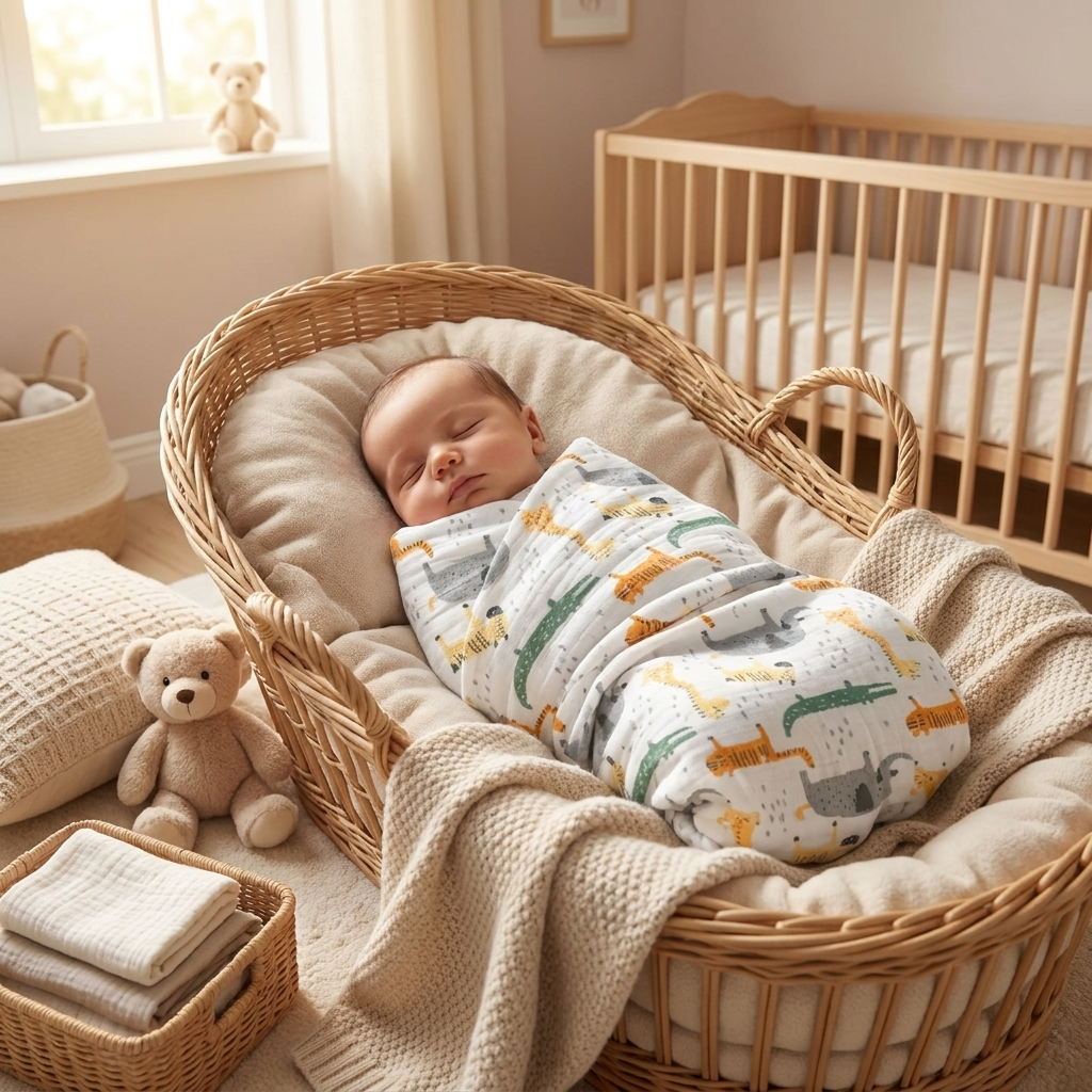 Premium Plush Baby Swaddle Wrap Blanket – Safari Animals Print